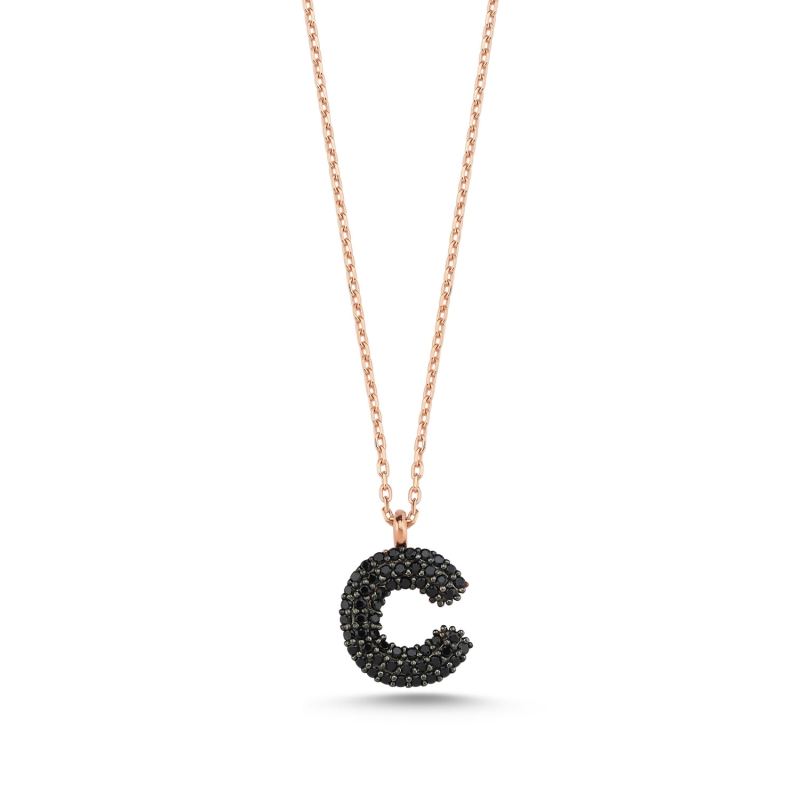 -C-%20Initial%20Black%20CZ%20Necklace-Rose%20Gold%20Plated