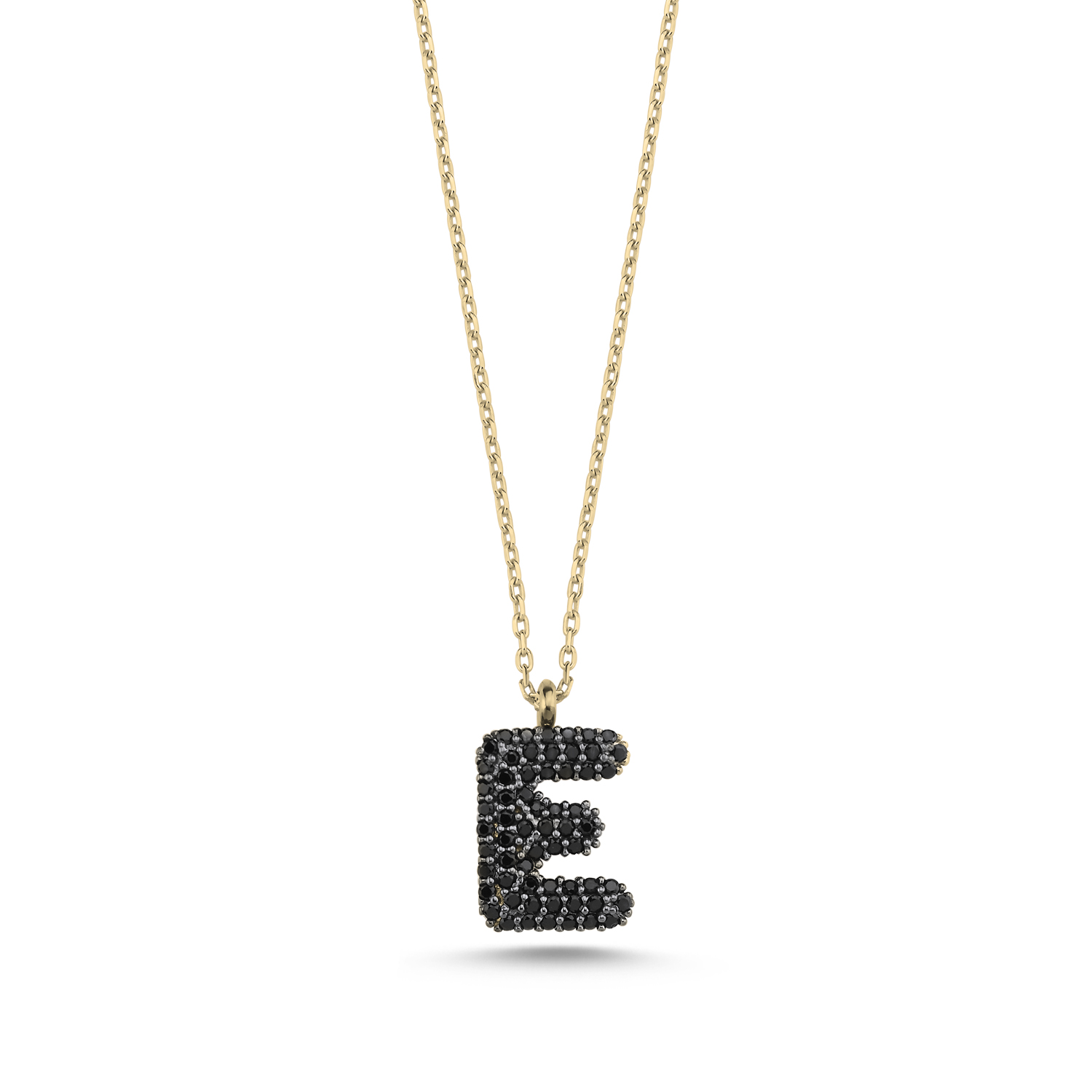 -E-%20Initial%20Black%20CZ%20Necklace-Altın%20kaplama