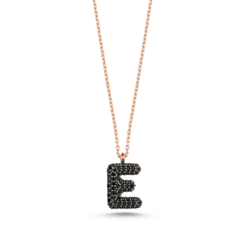 -E-%20Initial%20Black%20CZ%20Necklace-Rose%20Gold%20Plated