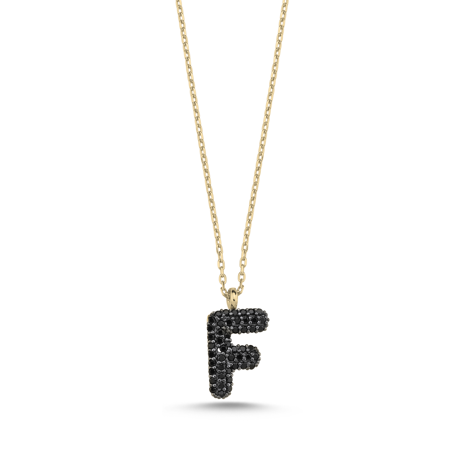 -F-%20Initial%20Black%20CZ%20Necklace-Altın%20kaplama