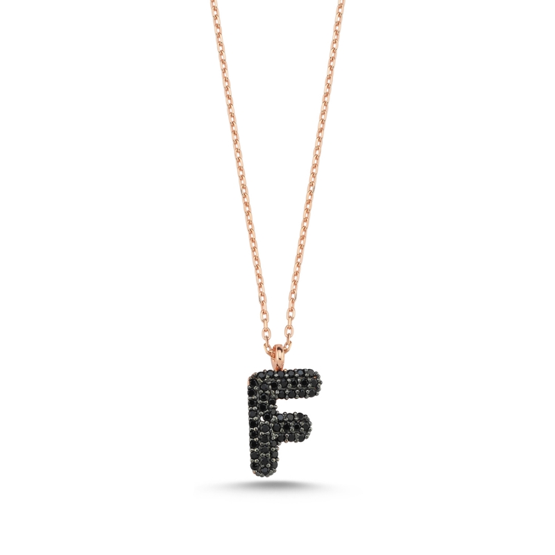 -F-%20Initial%20Black%20CZ%20Necklace-Rose%20Gold%20Plated