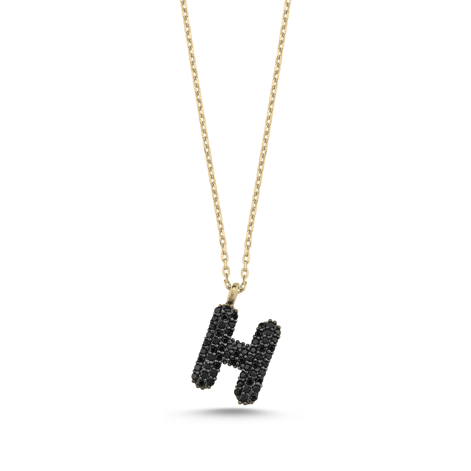 -H-%20Initial%20Black%20CZ%20Necklace-Altın%20kaplama