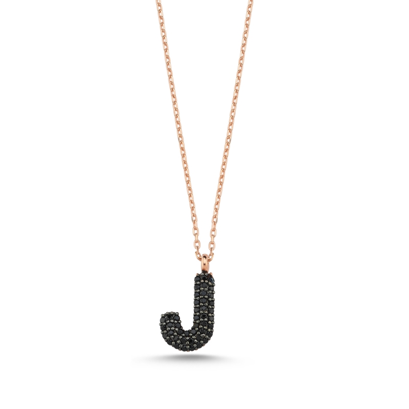 -J-%20Initial%20Black%20CZ%20Necklace-Rose%20Gold%20Plated