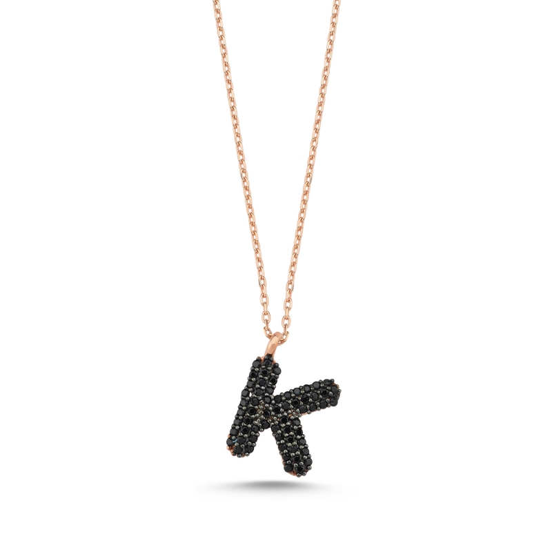 -K-%20Initial%20Black%20CZ%20Necklace-Rose%20Gold%20Plated