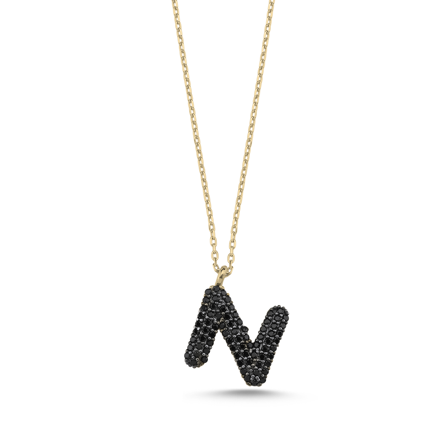 -N-%20Initial%20Black%20CZ%20Necklace-Altın%20kaplama