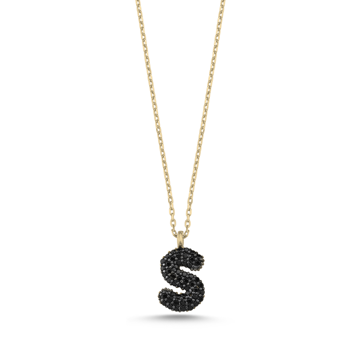 -S-%20Initial%20Black%20CZ%20Necklace-Altın%20kaplama