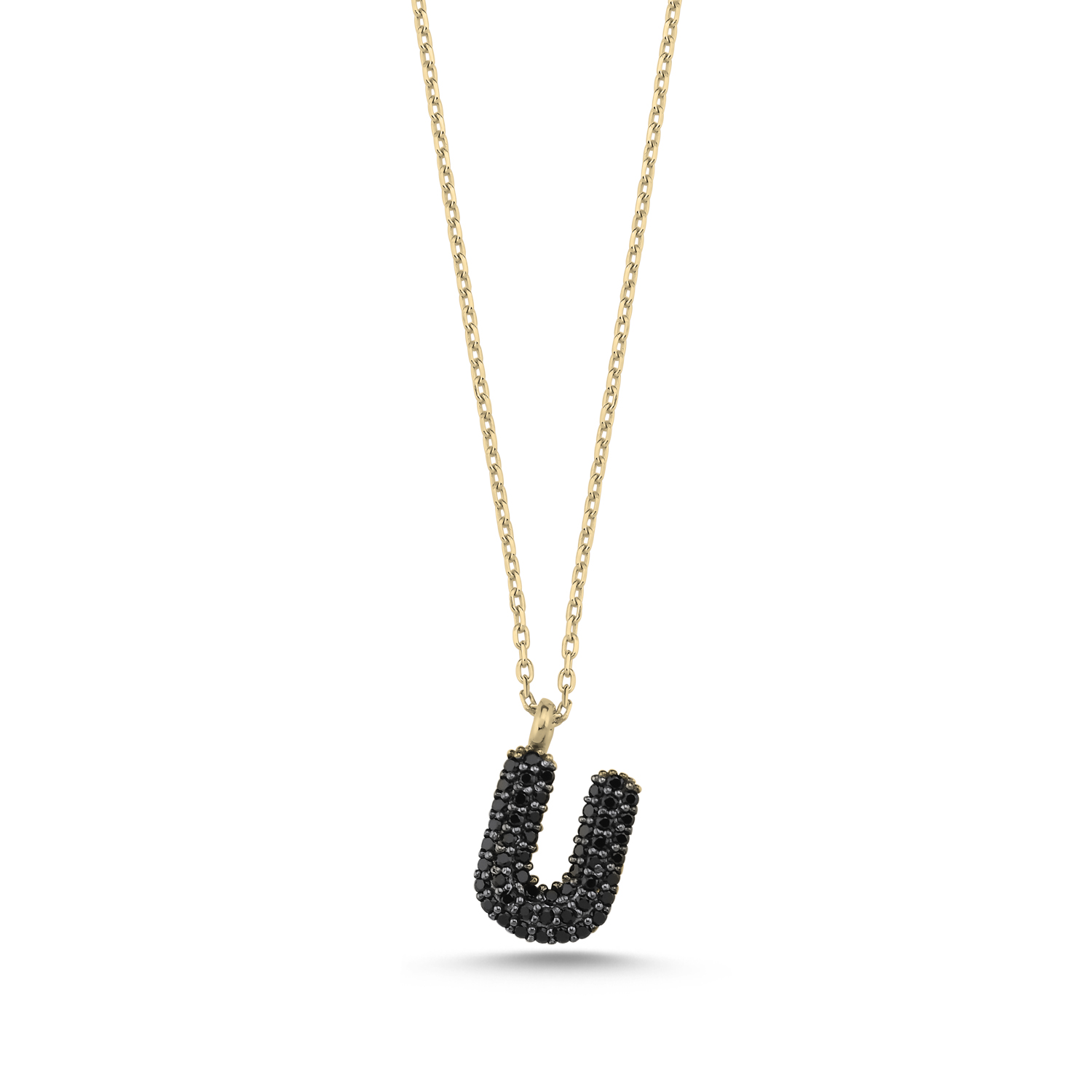 -U-%20Initial%20Black%20CZ%20Necklace-Altın%20kaplama