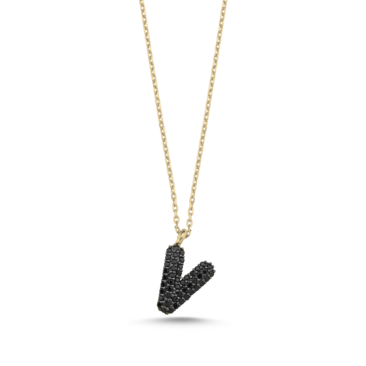 -V-%20Initial%20Black%20CZ%20Necklace-Altın%20kaplama