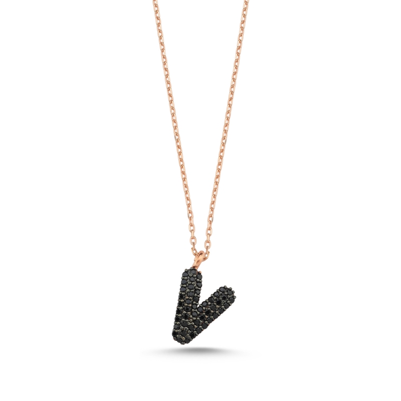 -V-%20Initial%20Black%20CZ%20Necklace-Rose%20Gold%20Plated