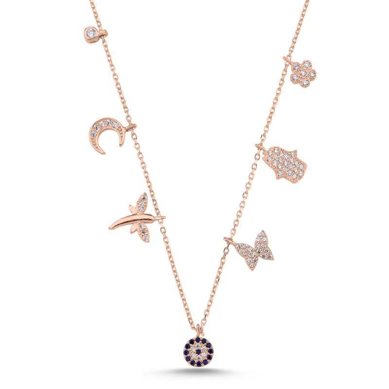 CZ%20Dangle%20Charm%20Necklace-Rose%20Gold%20Plated