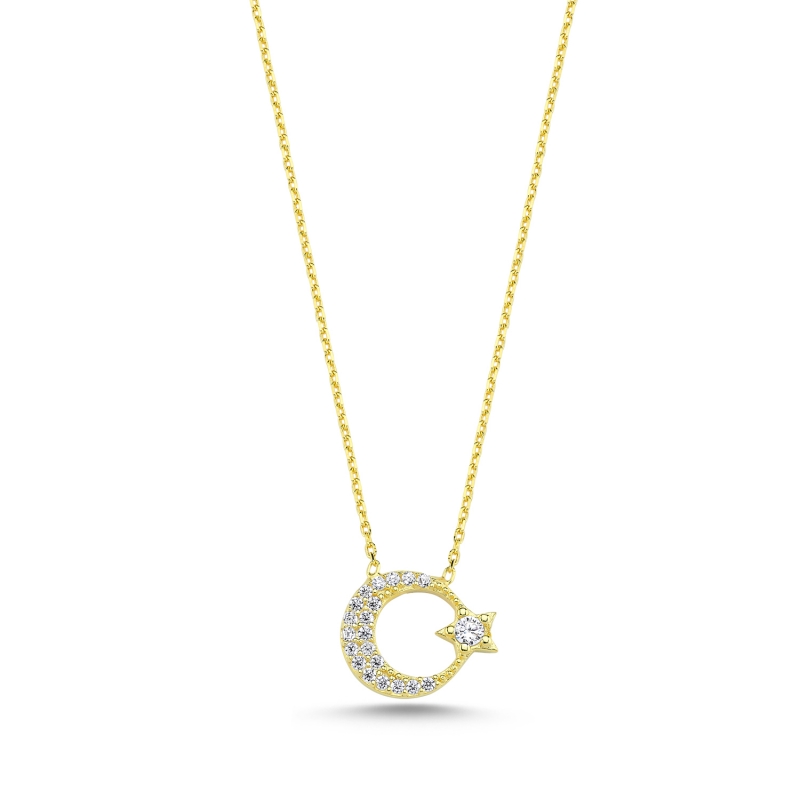 Star%20And%20Crescent%20CZ%20Necklace-Gold%20Plated