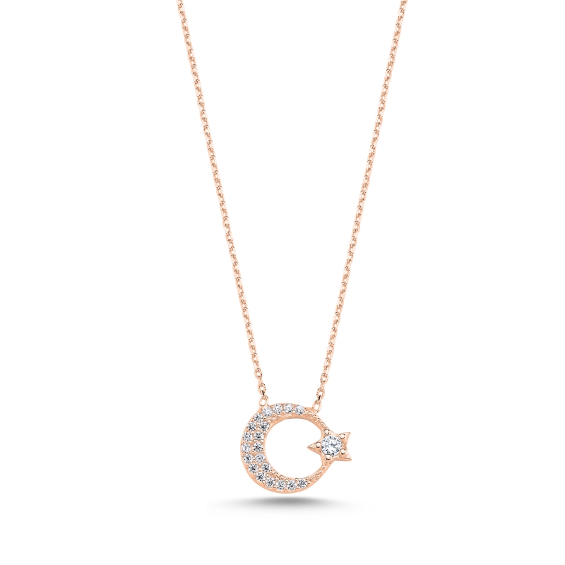 Star%20And%20Crescent%20CZ%20Necklace-Rose%20Gold%20Plated