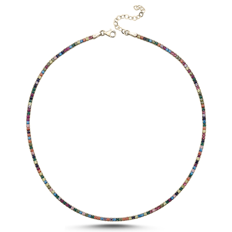 2mm%20Colorful%20Square%20CZ%20Tennis%20Necklace-Gold%20Plated