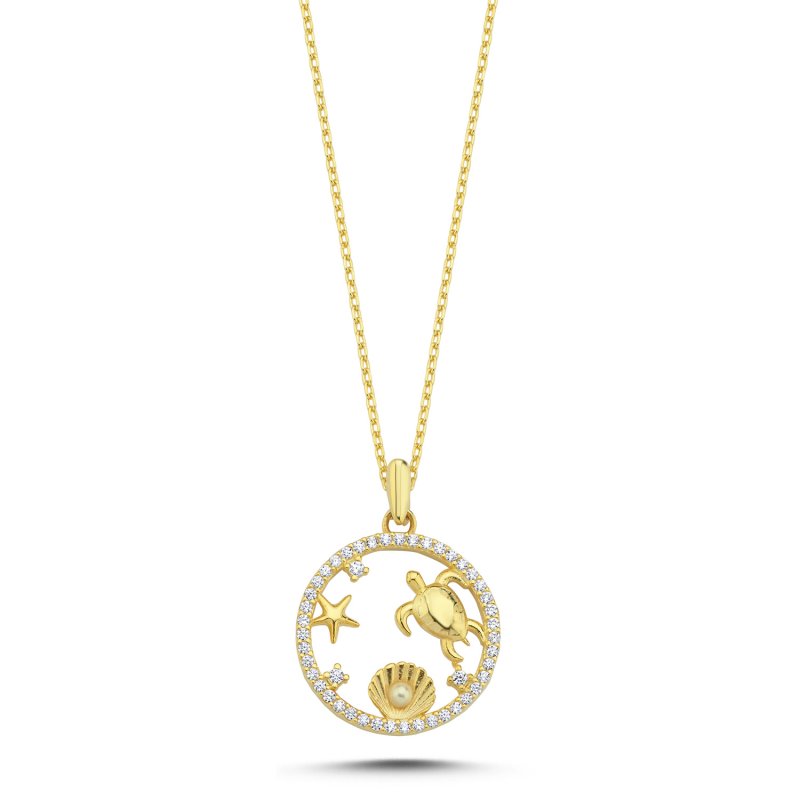 Sea%20Creatures%20&%20CZ%20Necklace-Gold%20Plated