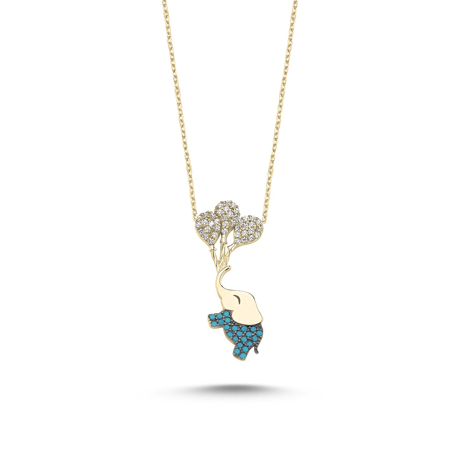 Nano%20Turquoise%20CZ%20Balloon%20&%20Elephant%20Necklace-Altın%20kaplama