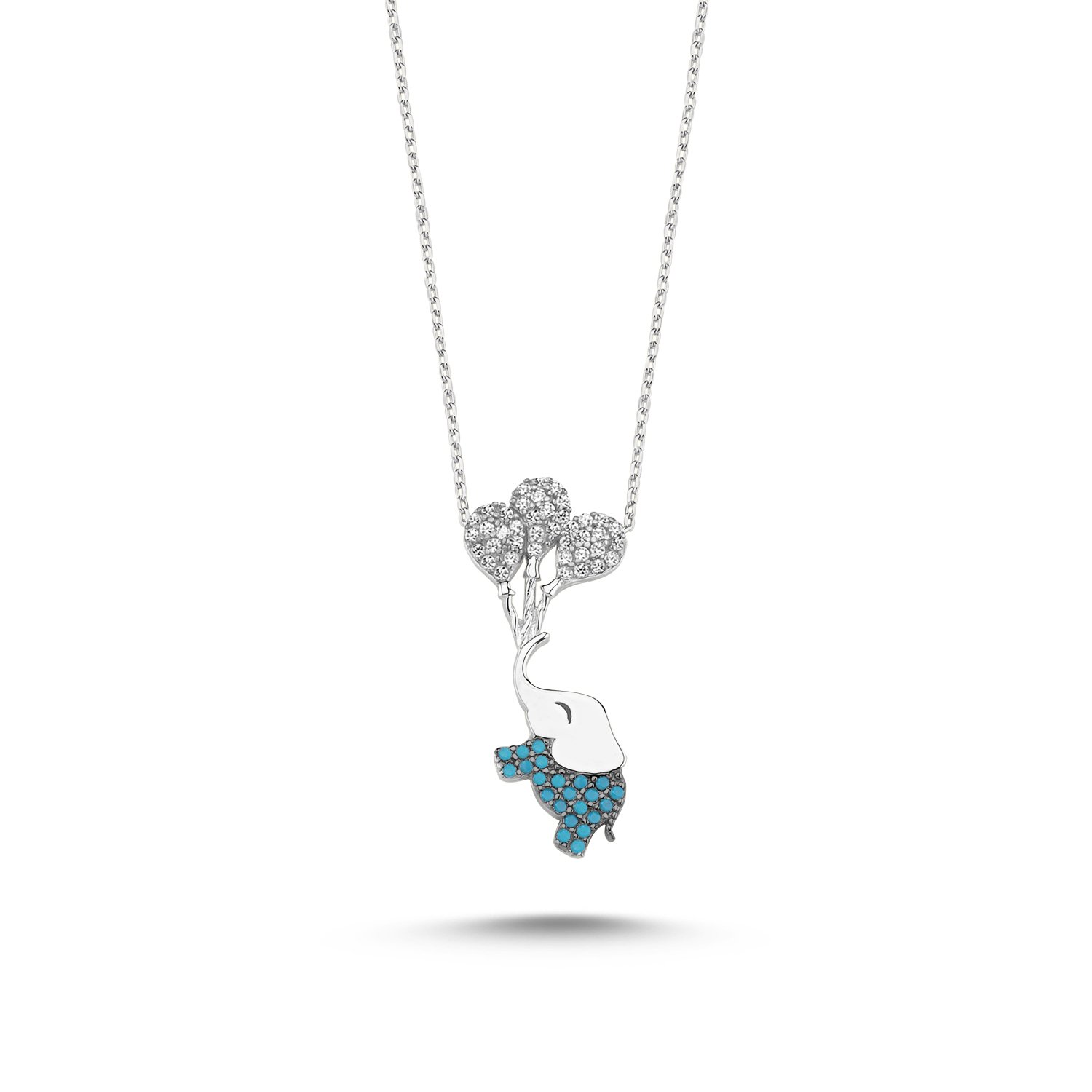 Nano%20Turquoise%20CZ%20Balloon%20&%20Elephant%20Necklace-Rodyum%20kaplama