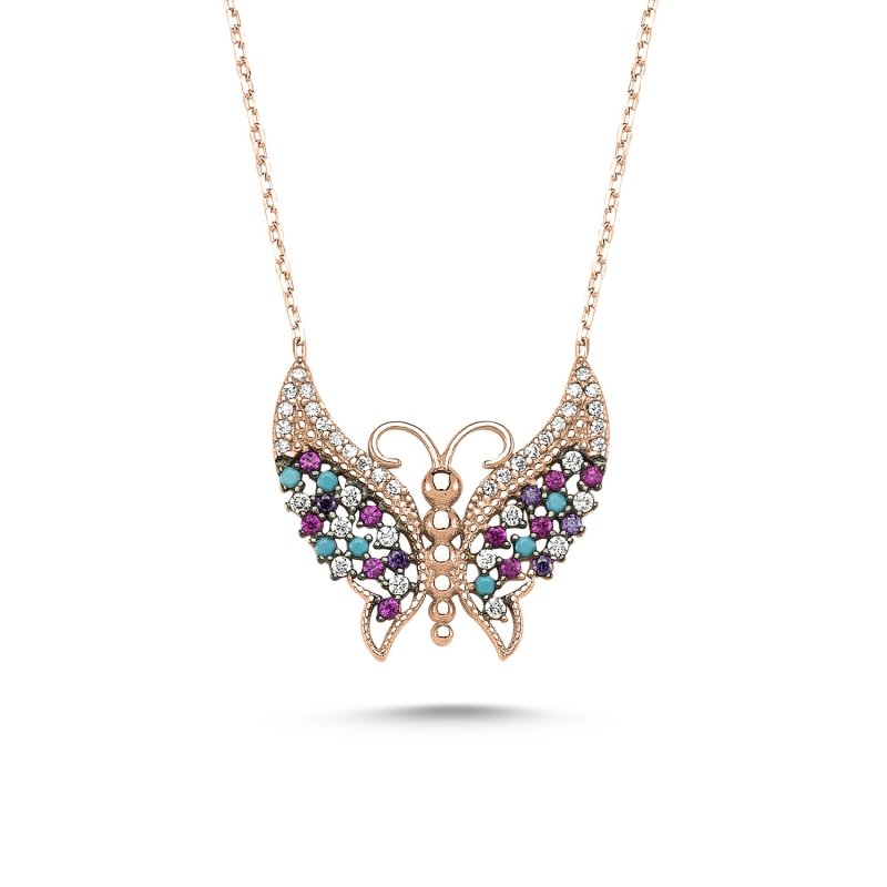 CZ%20Colorful%20Butterfly%20Necklace-Rose%20Gold%20Plated