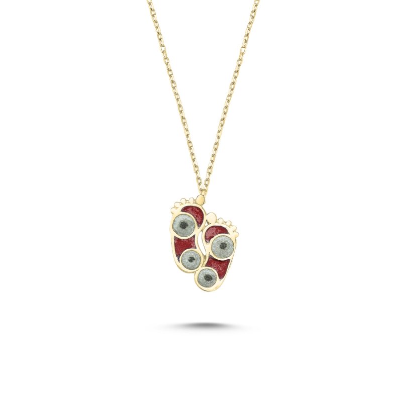 Footprint%20Shiny%20Red%20Enamel%20Necklace-Gold%20Plated