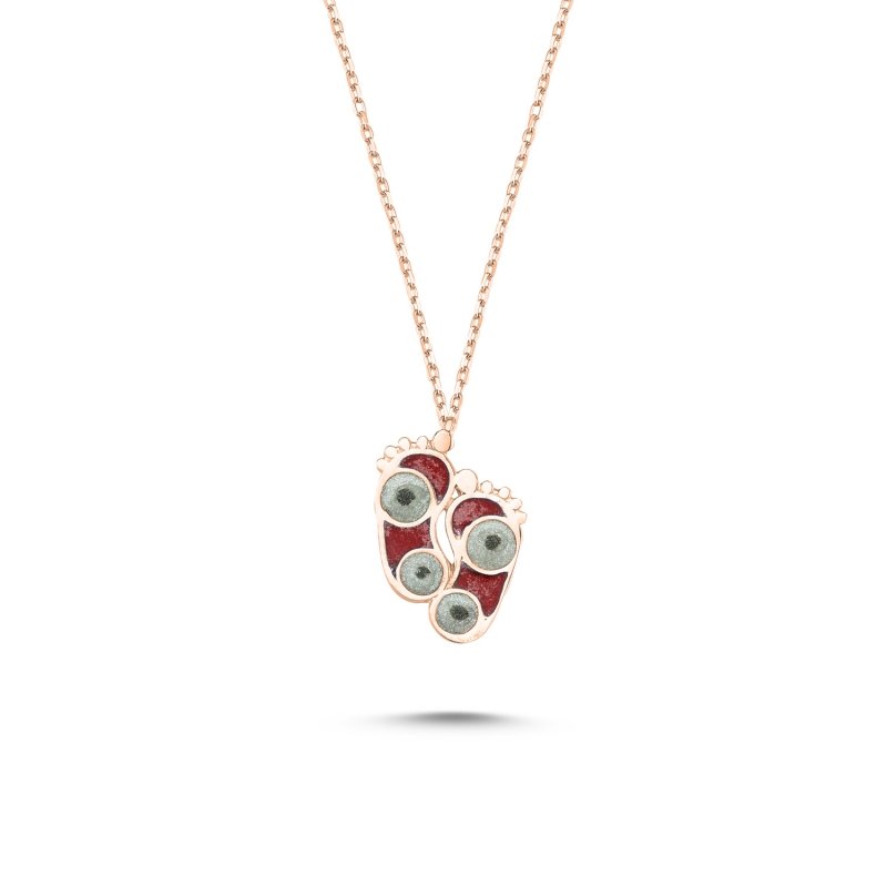 Footprint%20Shiny%20Red%20Enamel%20Necklace-Rose%20Gold%20Plated