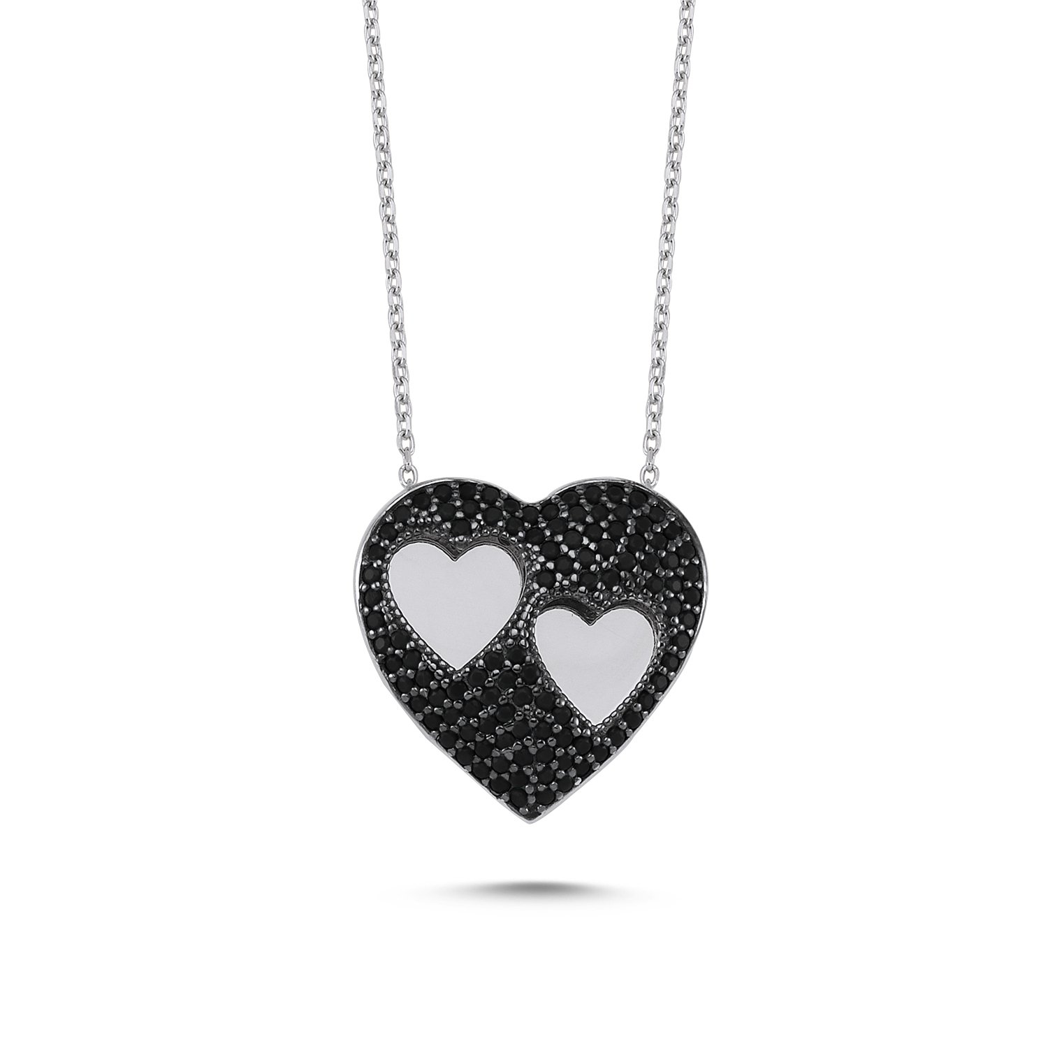 Heart%20Black%20CZ%20Double%20Necklace-Rodyum%20kaplama