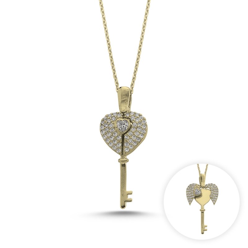 Heart%20&%20Key%20CZ%20Movable%20Necklace-Gold%20Plated