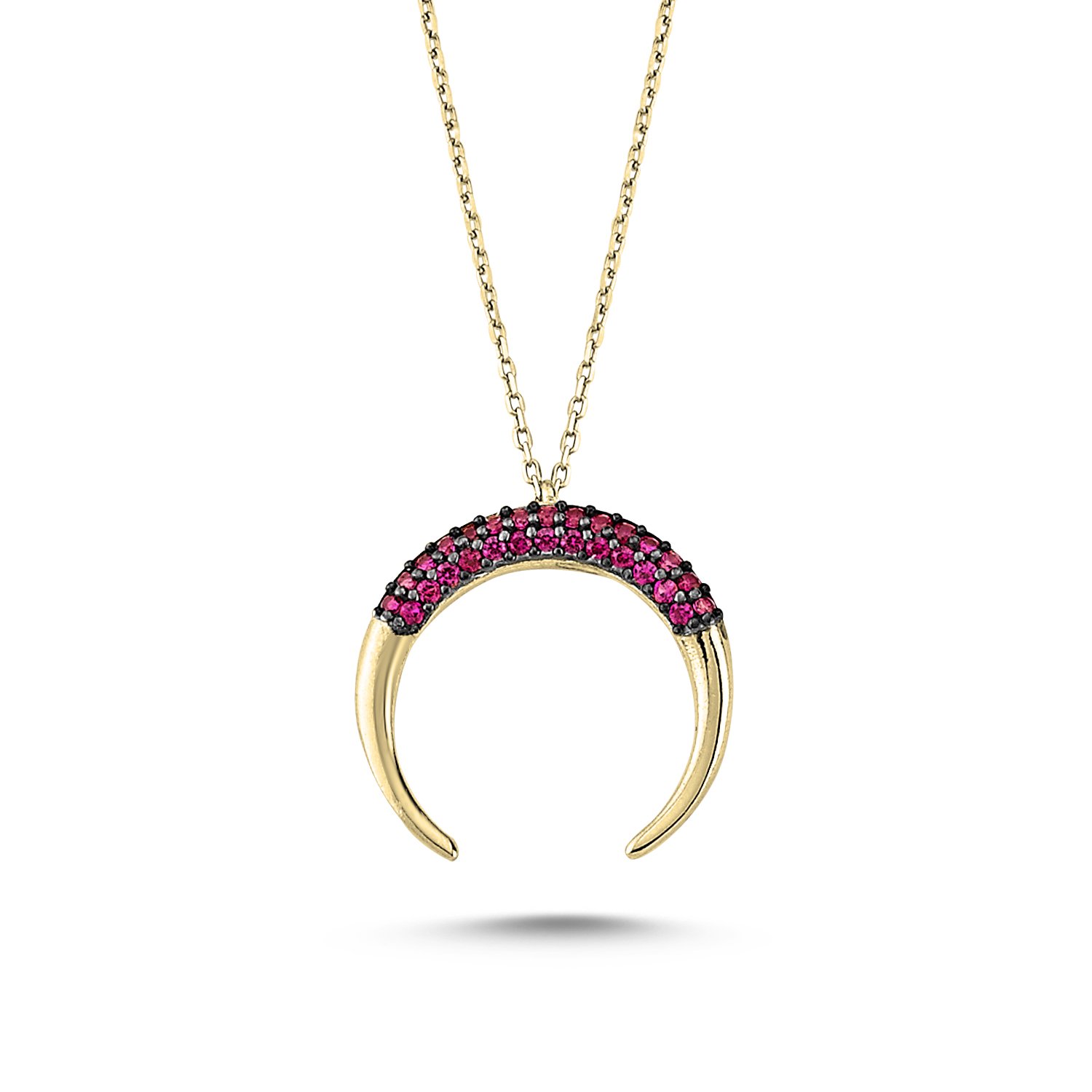 Double%20Horn%20Necklace%20with%20Pink%20CZ-Altın%20kaplama