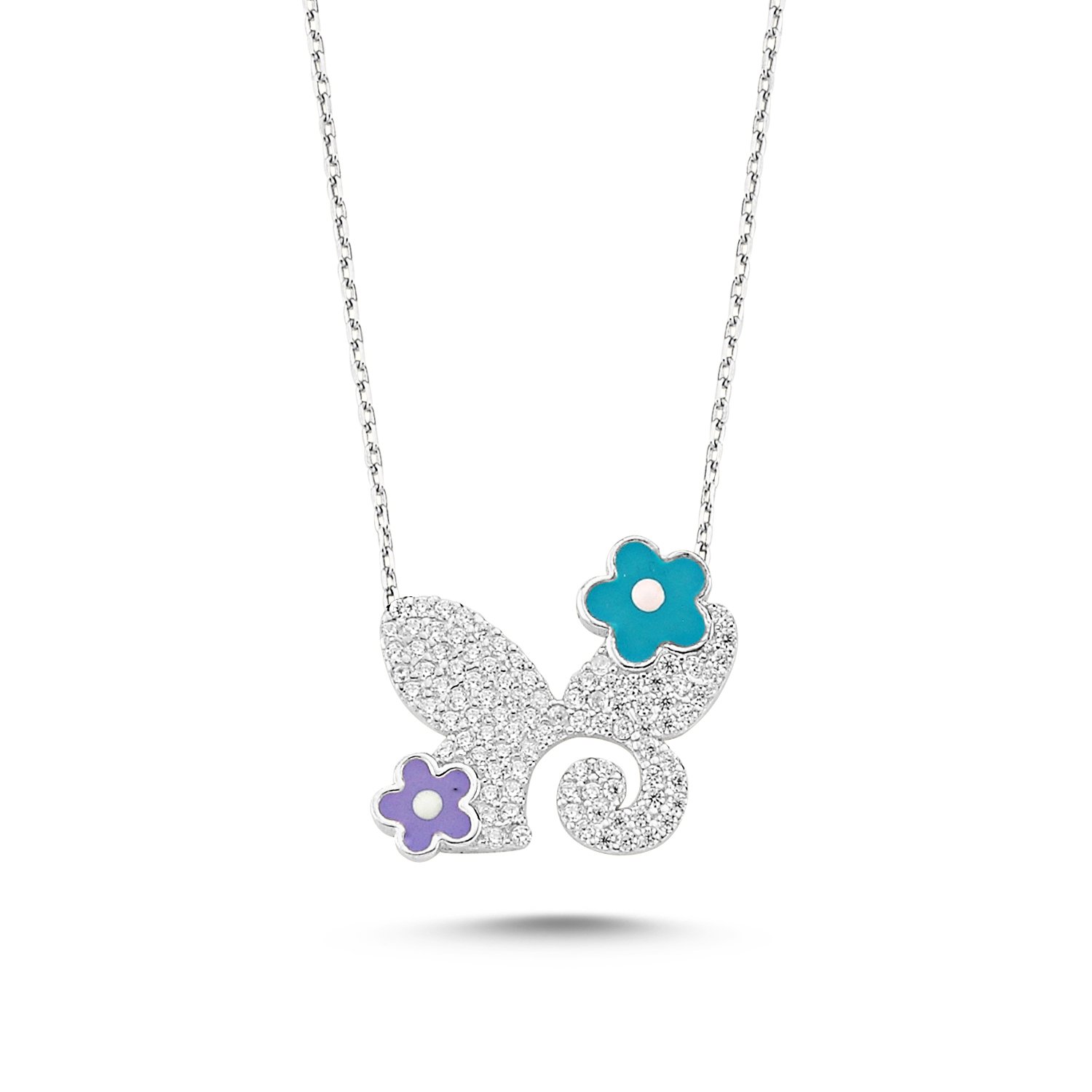 CZ%20Enamel%20Butterfly%20Necklace-Rodyum%20kaplama