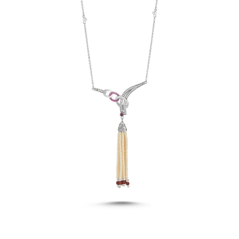 CZ%20Necklace%20with%20Mallorca%20Pearl%20and%20Ruby%20Red%20Quartz%20Tassel