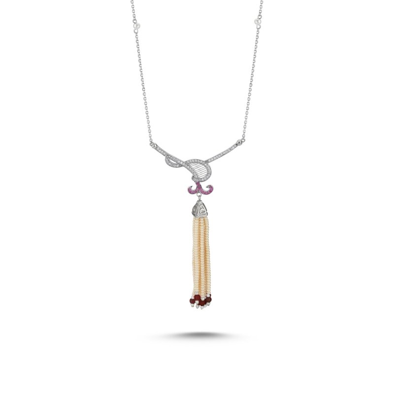 CZ%20Necklace%20with%20Mallorca%20Pearl%20and%20Ruby%20Red%20Quartz%20Tassel