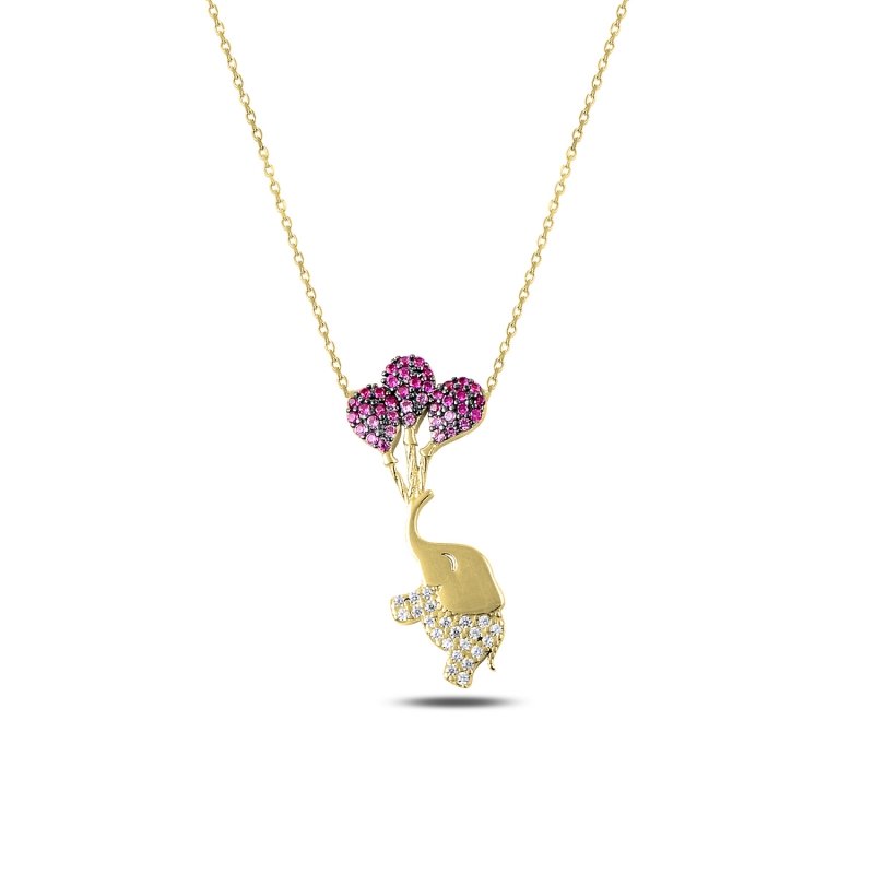 Shades%20of%20Pink%20CZ%20Elephant%20&%20Balloon%20Necklace-Gold%20Plated