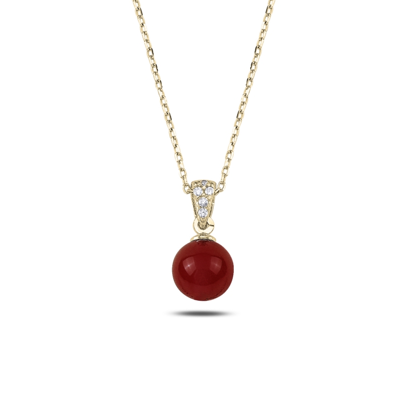 Red%20Agate%20Ball%20Necklace-Gold%20Plated