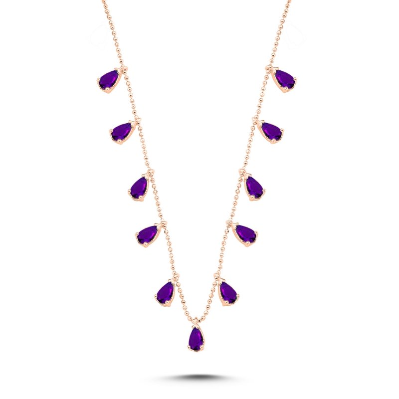 Teardrop%20Amethyst%20CZ%20Dangle%20Charm%20Necklace-Rose%20Gold%20Plated