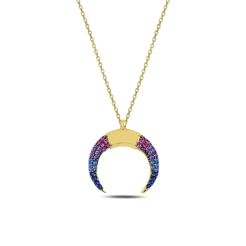 Double%20Horn%20Mix%20CZ%20Necklace-Gold%20Plated