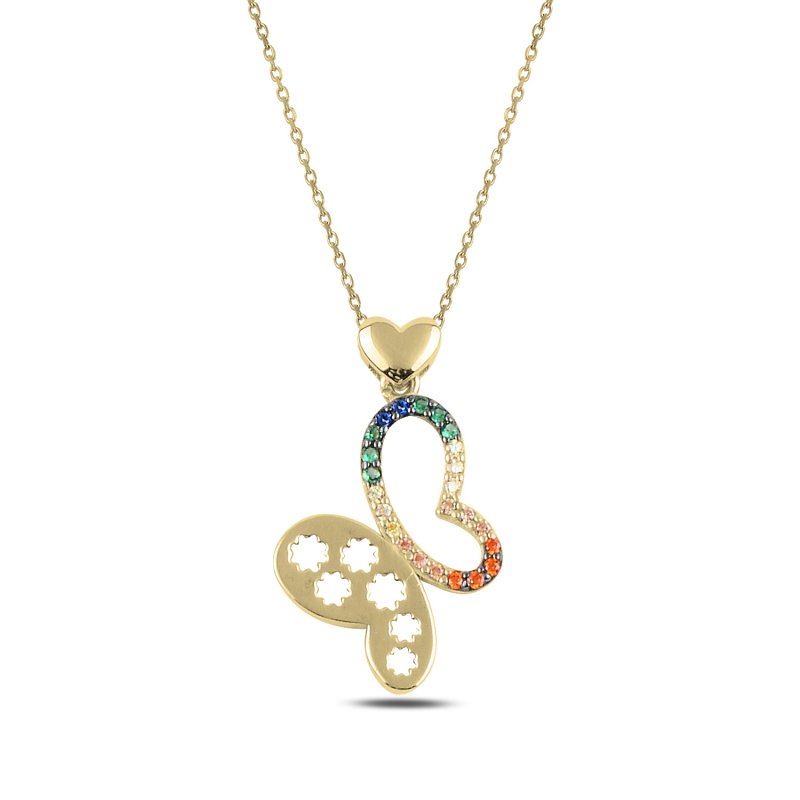 Colorful%20CZ%20Butterfly%20Necklace-Altın%20kaplama