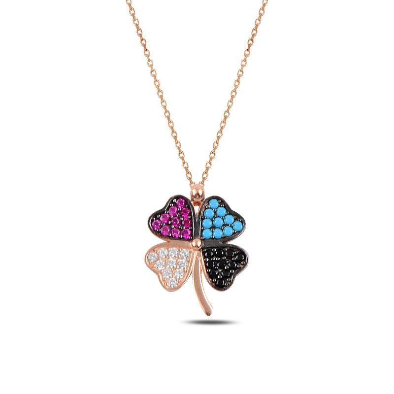 Clover%20Multi%20Color%20CZ%20Necklace-Rose%20Gold%20Plated