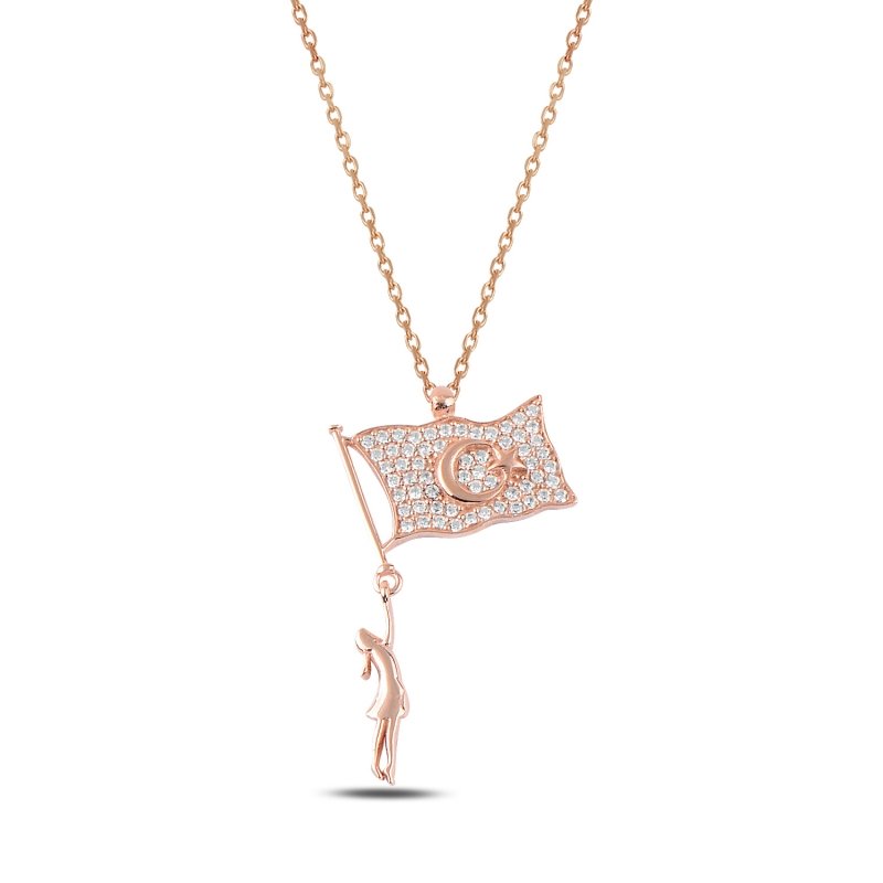 Girl%20with%20Flag%20of%20Turkey%20CZ%20Necklace-Rose%20kaplama