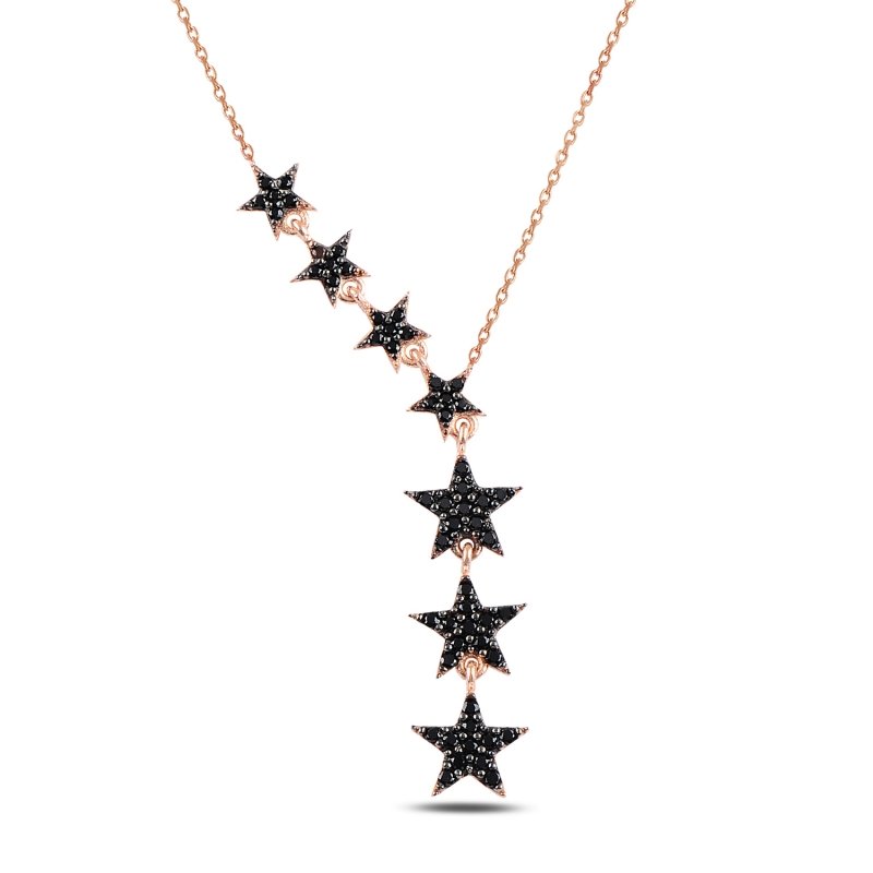 Falling%20Stars%20Black%20CZ%20Dangle%20Necklace-Rose%20Gold%20Plated