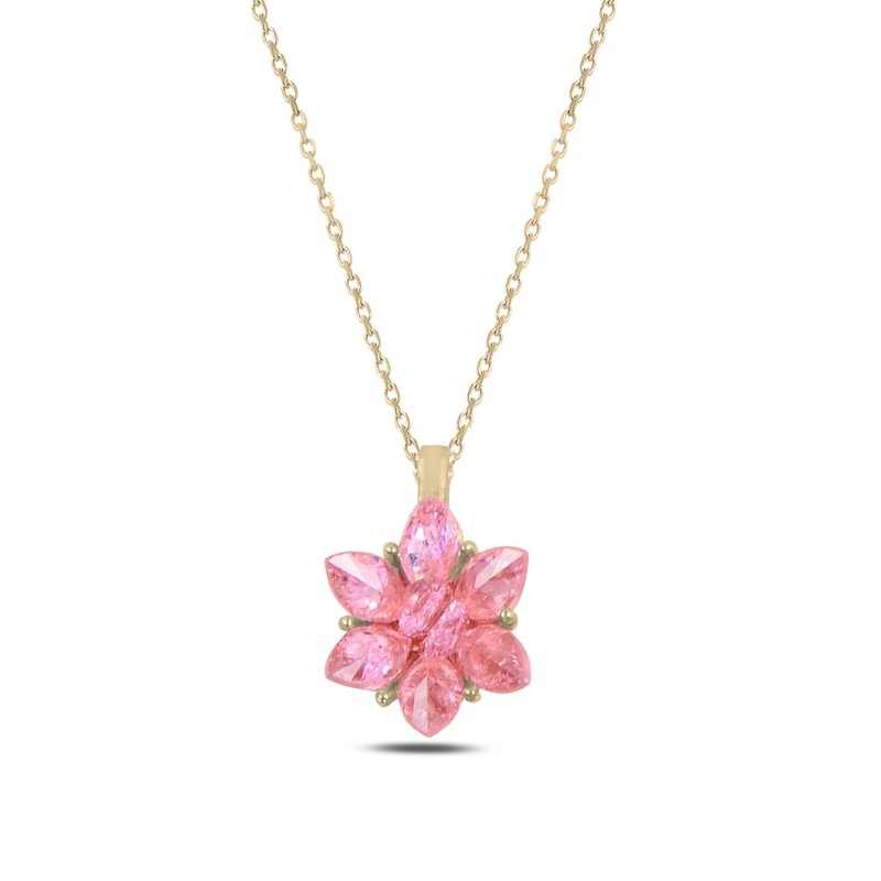 Lotus%20Flower%20Pink%20CZ%20Necklace-Gold%20Plated