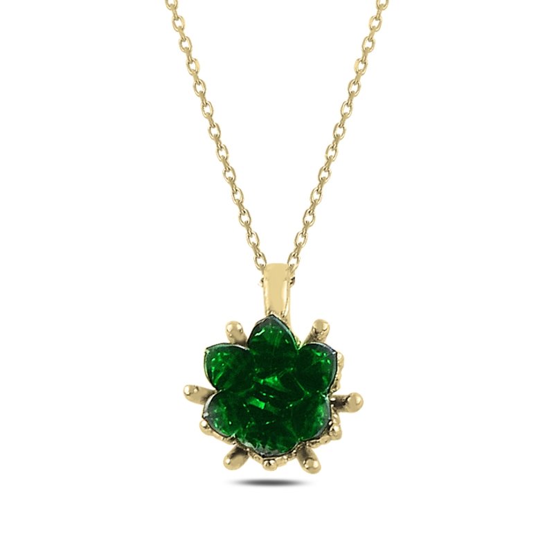 Lotus%20Flower%20Emerald%20CZ%20Necklace-Gold%20Plated