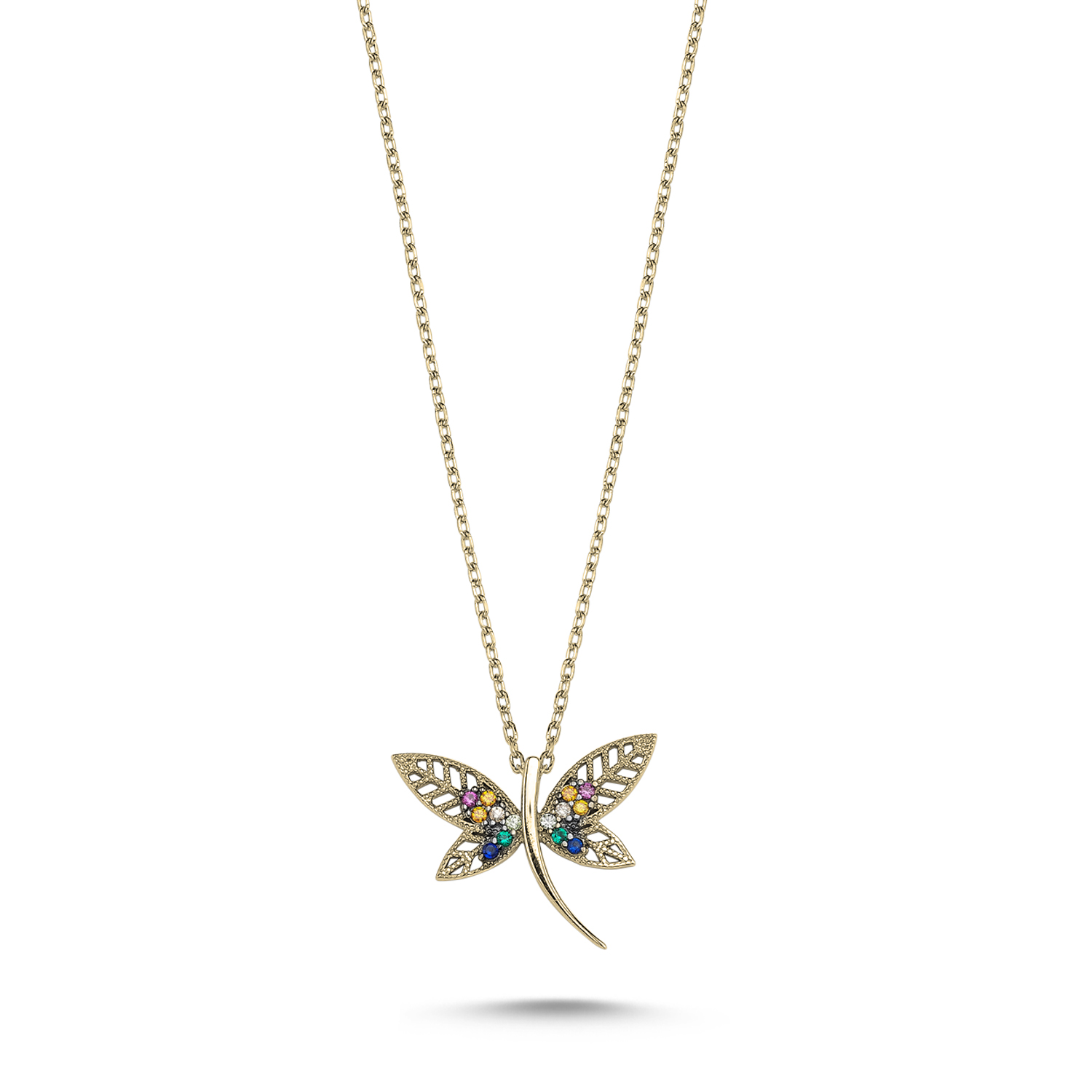 Dragonfly%20Colorful%20CZ%20Necklace-Gold%20Plated