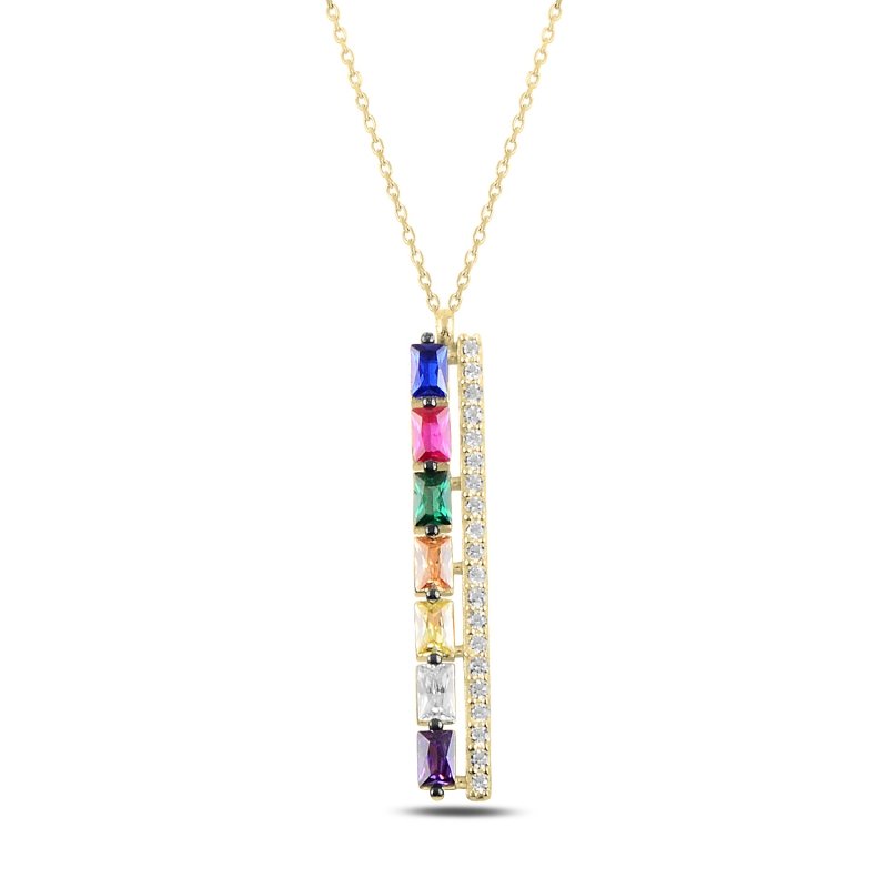 Stick%20Colorful%20Baguette%20CZ%20Necklace-Gold%20Plated