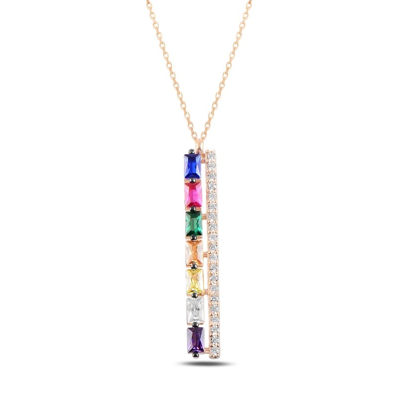 Stick%20Colorful%20Baguette%20CZ%20Necklace-Rose%20Gold%20Plated