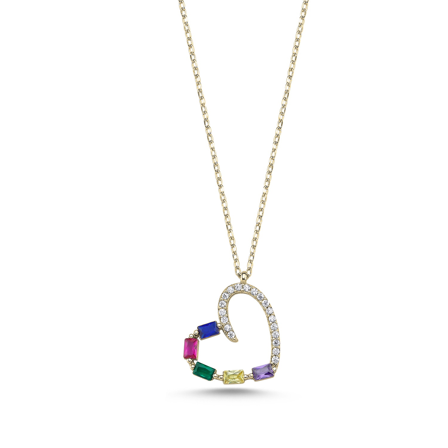 Heart%20Colorful%20Baguette%20CZ%20Necklace-Gold%20Plated