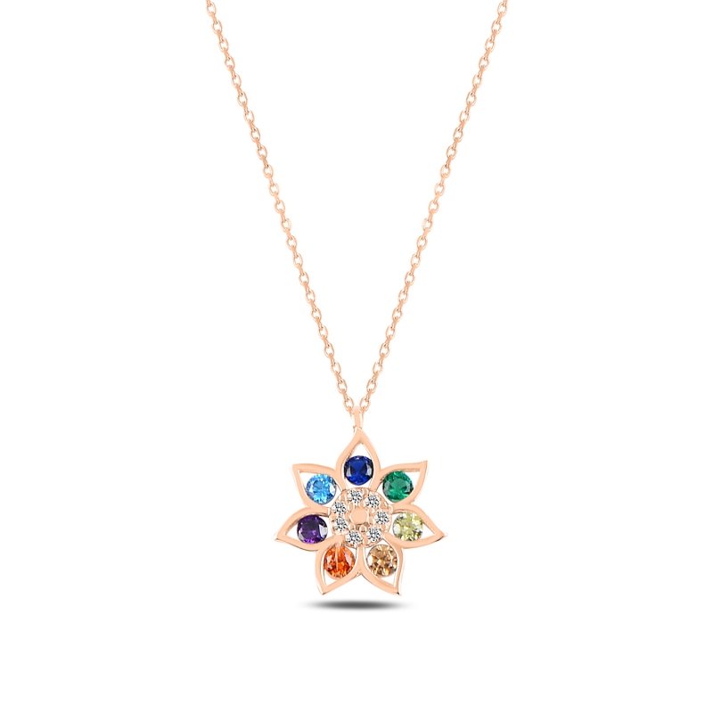 Flower%20Colorful%20CZ%20Necklace-Rose%20Gold%20Plated