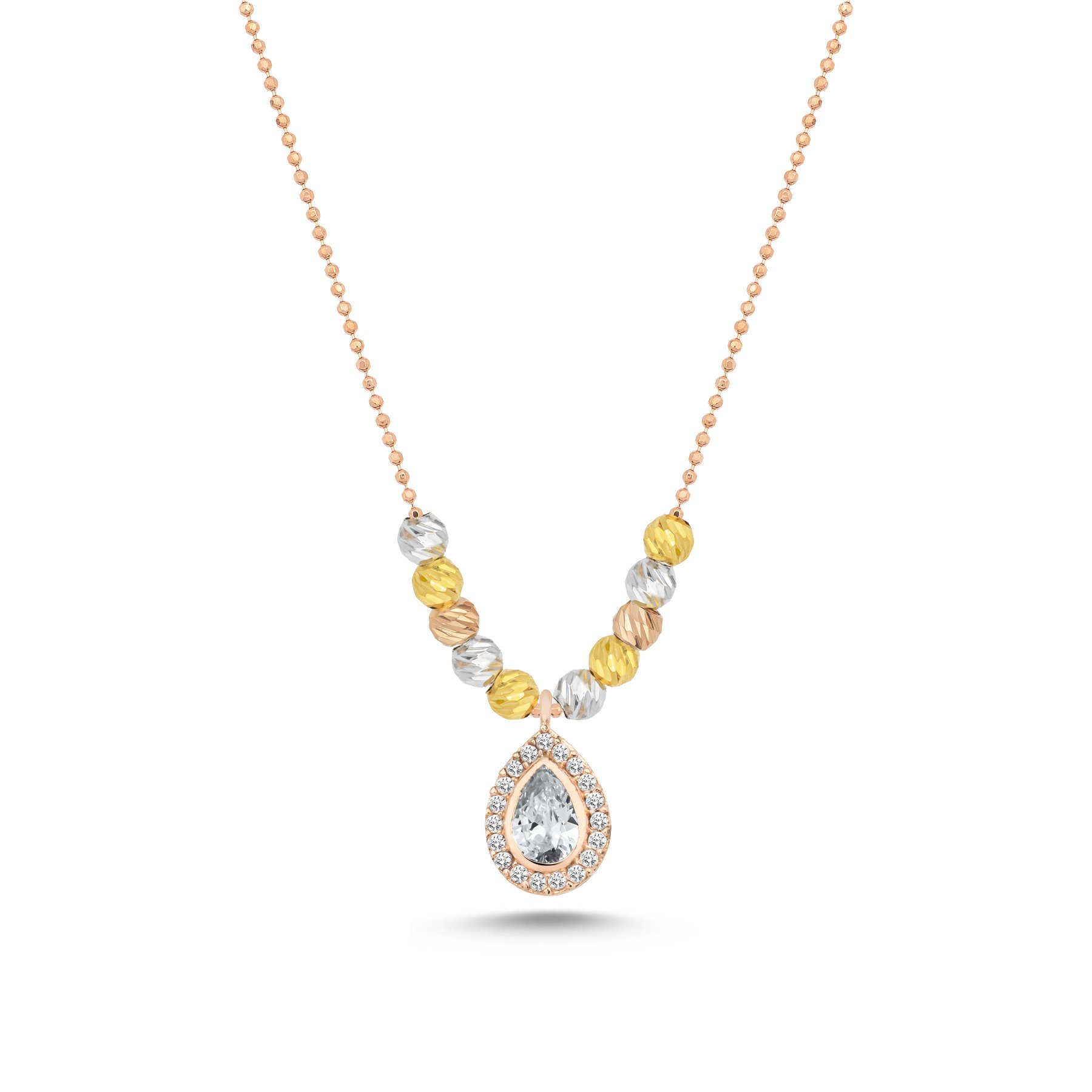 Diamond%20Cut%20Tricolor%20Ball%20&%20CZ%20Necklace