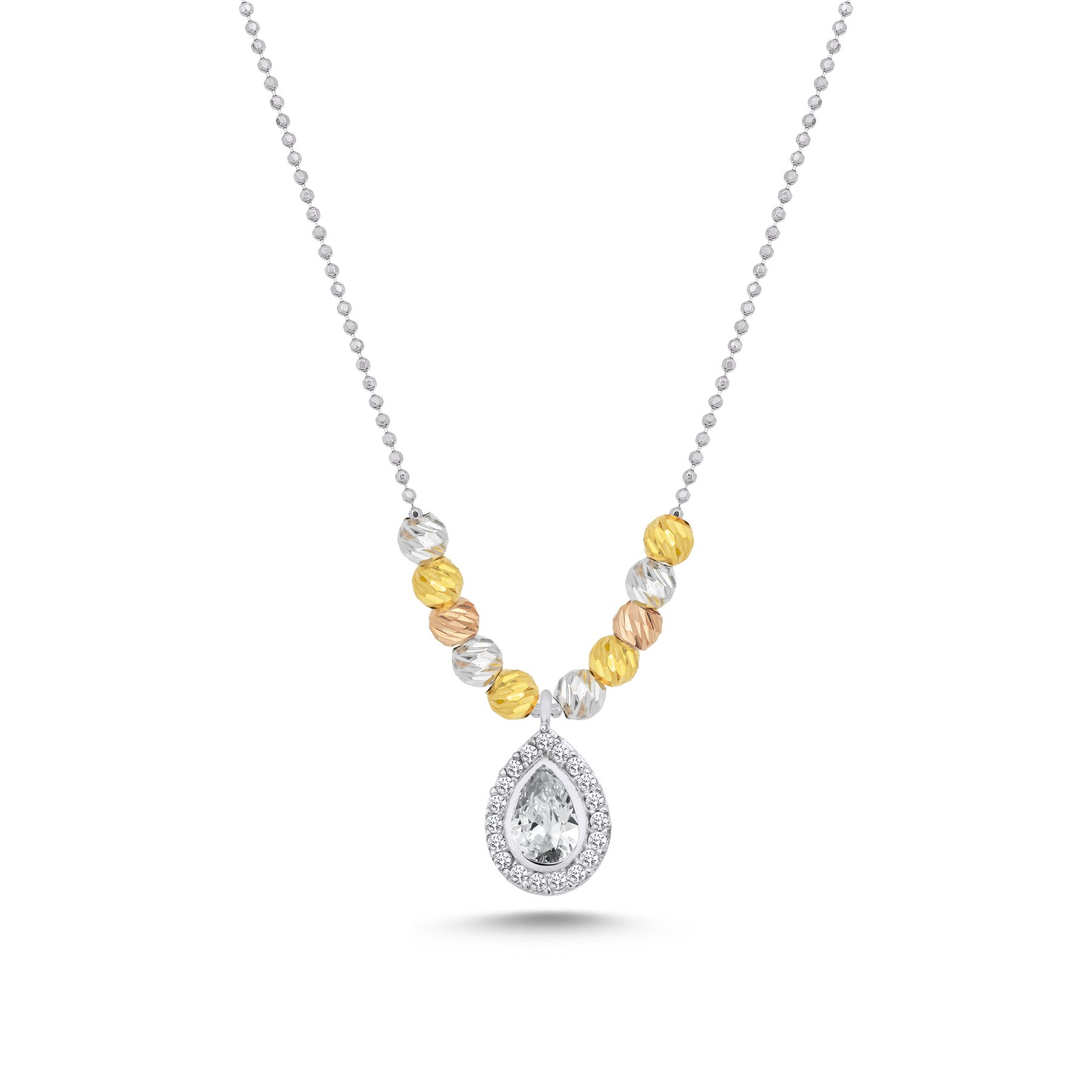 Diamond%20Cut%20Tricolor%20Ball%20&%20CZ%20Necklace