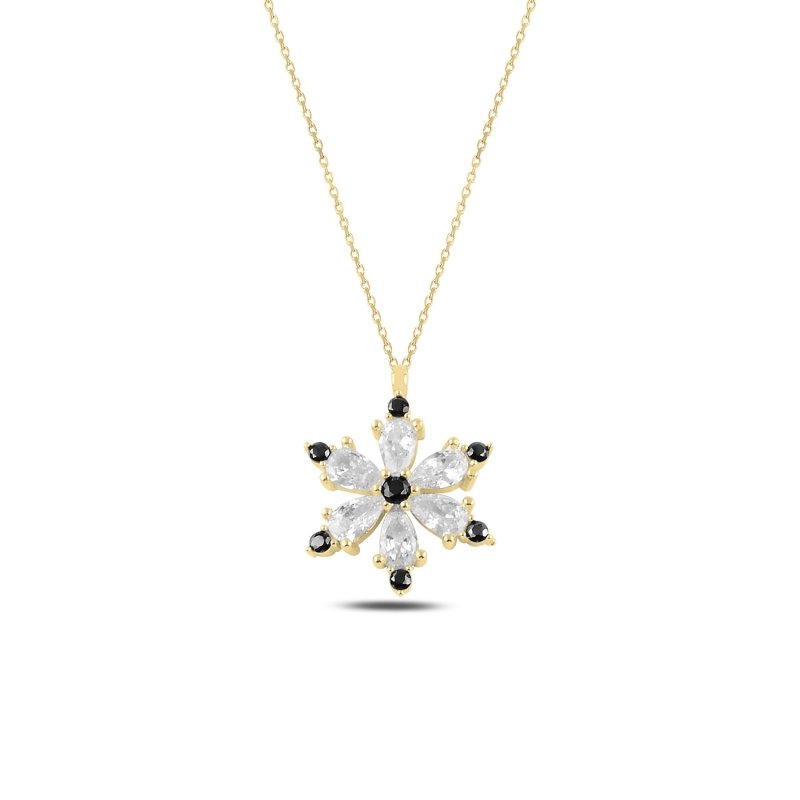 Lotus%20Flower%20Black%20CZ%20Necklace-Gold%20Plated