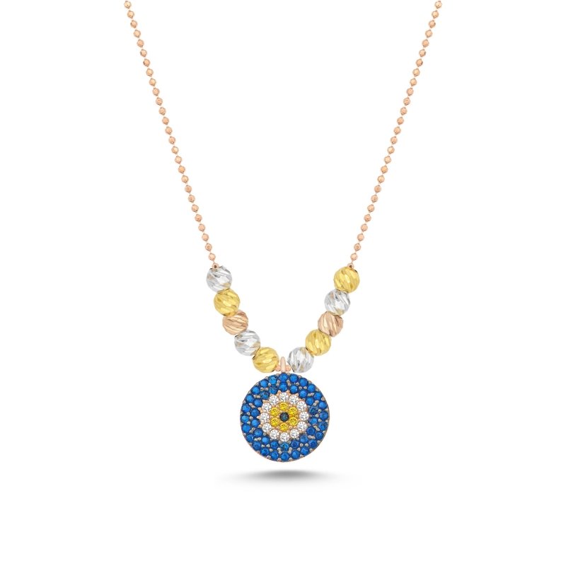 Evil%20Eye%20Diamond%20Cut%20Tricolor%20Ball%20&%20CZ%20Necklace-Rose%20Gold%20Plated