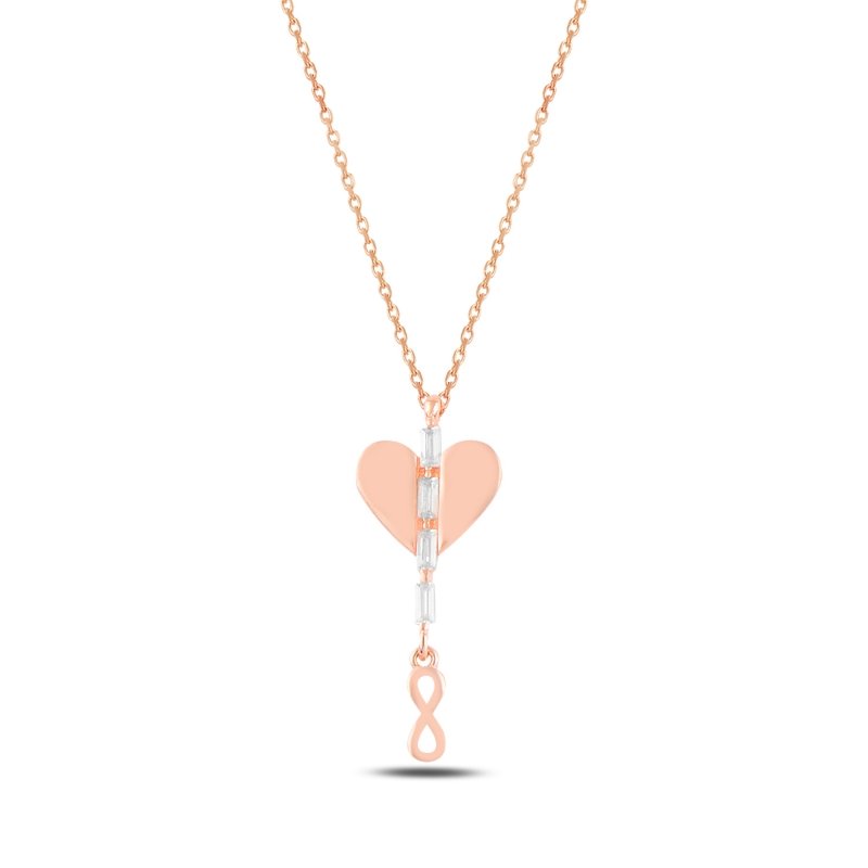 Heart%20&%20Dangle%20Infinity%20Baguette%20CZ%20Necklace-Rose%20Gold%20Plated