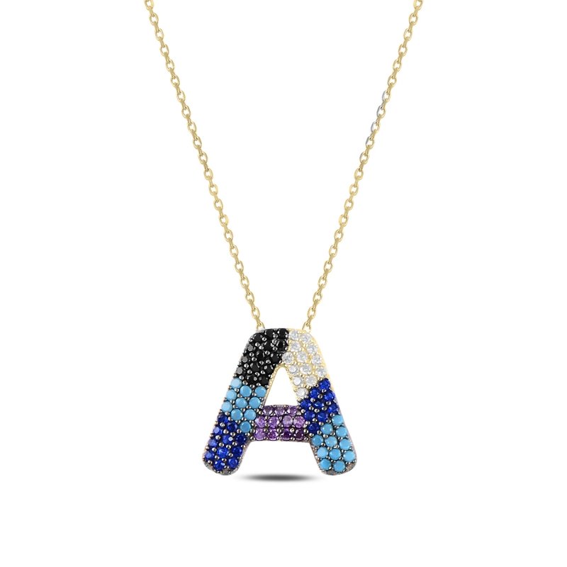 -A-%20Initial%20Multi%20Color%20CZ%20Necklace-Gold%20Plated